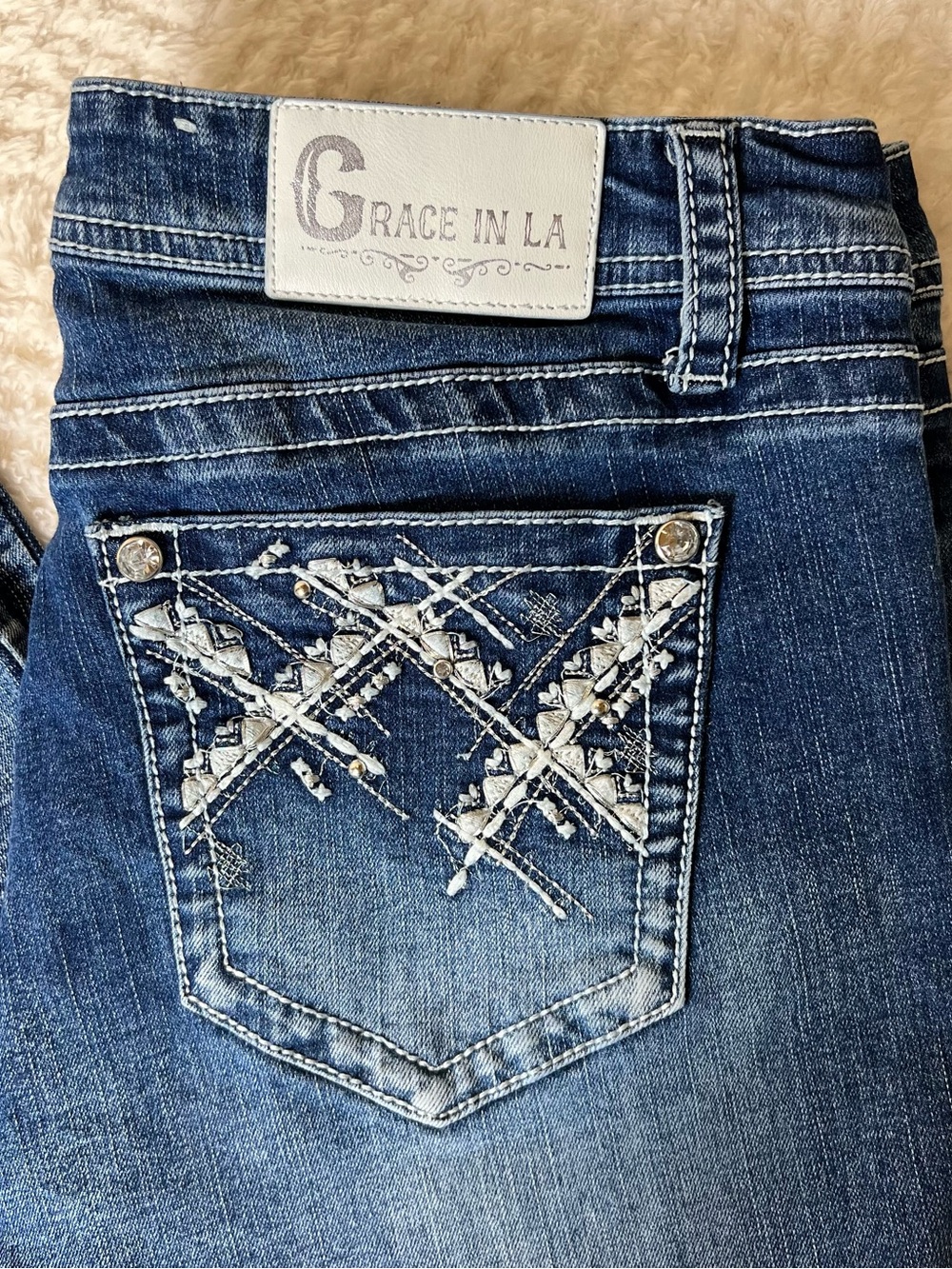 Grace in LA Women's Embroidered Dark Blue Bootcut Jeans Western Cowgirl Fancy